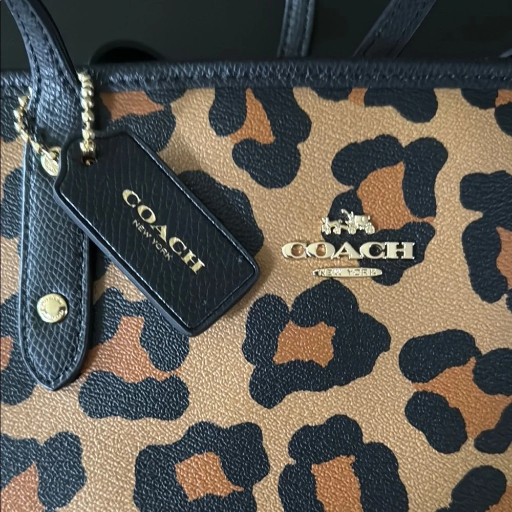 Coach Tan and Black Leopard Print Tote - Picture 2 of 10